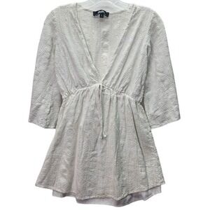 Lulus Mini Dress Womens M White Eyelet Wrap Ruched Front Summer Boho Cottagecore